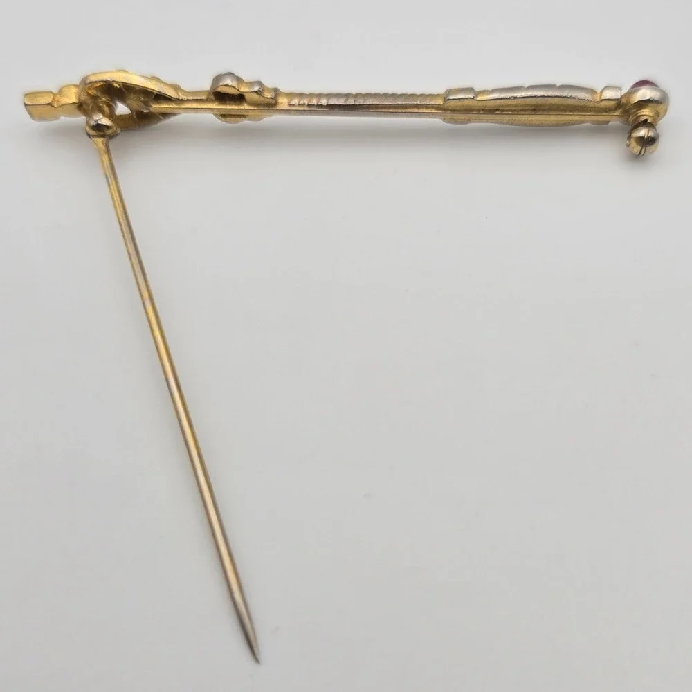 Vtg Scepter Bar Brooch Gold Tone Multi-Color Rhinestone Costume Royal 3